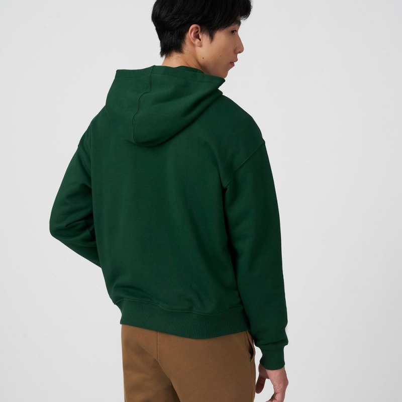 Men's Lacoste Loose Fit Monogram Hoodie Pine green | WIH962413