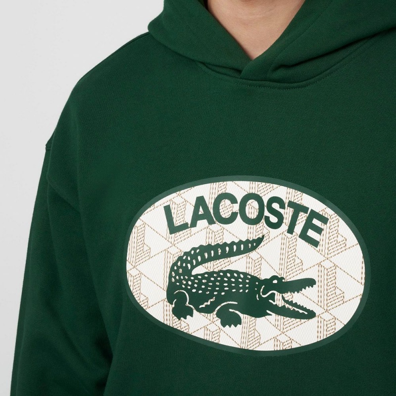 Men's Lacoste Loose Fit Monogram Hoodie Pine green | WIH962413