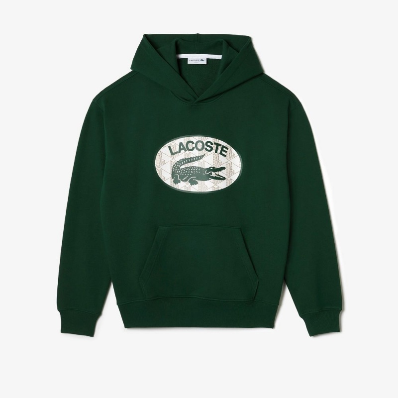 Men's Lacoste Loose Fit Monogram Hoodie Pine green | WIH962413