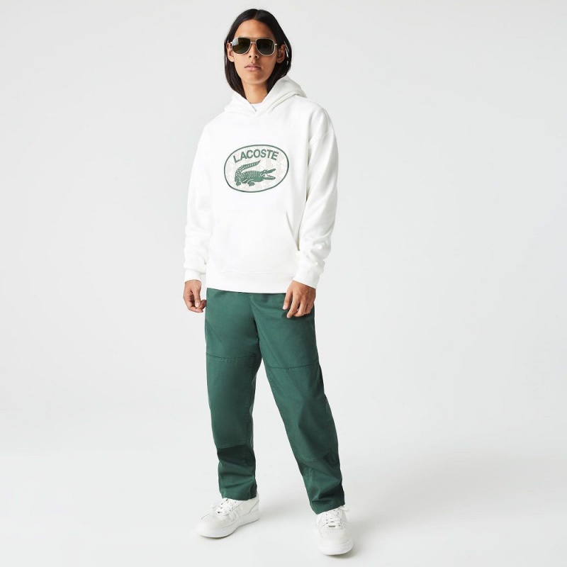 Men's Lacoste Loose Fit Monogram Hoodie White | RXA205139