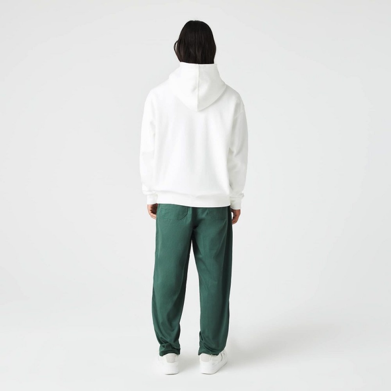 Men's Lacoste Loose Fit Monogram Hoodie White | RXA205139