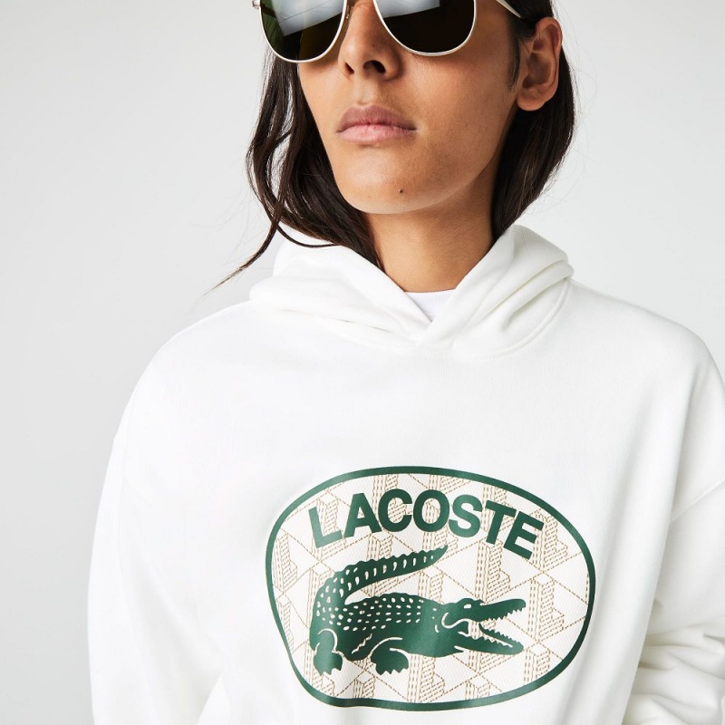 Men's Lacoste Loose Fit Monogram Hoodie White | RXA205139