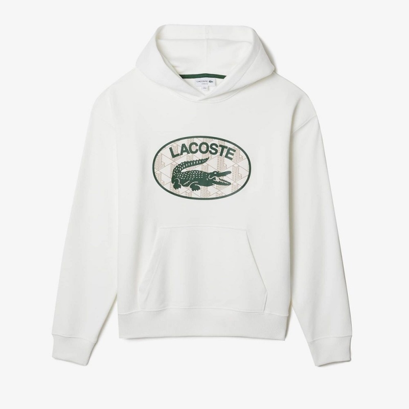 Men's Lacoste Loose Fit Monogram Hoodie White | RXA205139