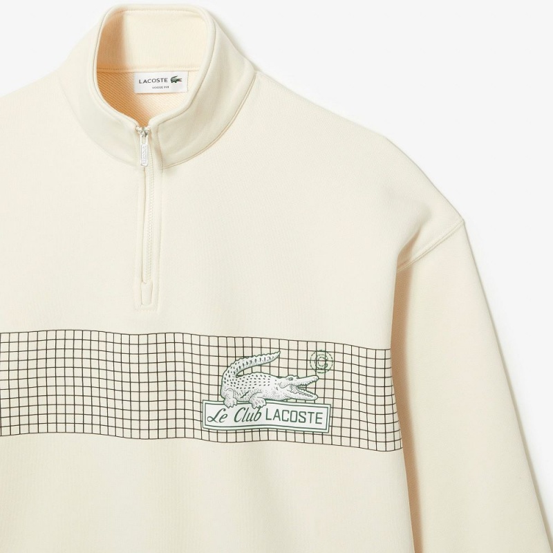 Men's Lacoste Loose Fit Organic Cotton Half Zip Sweatshirt Cream | SRQ962134