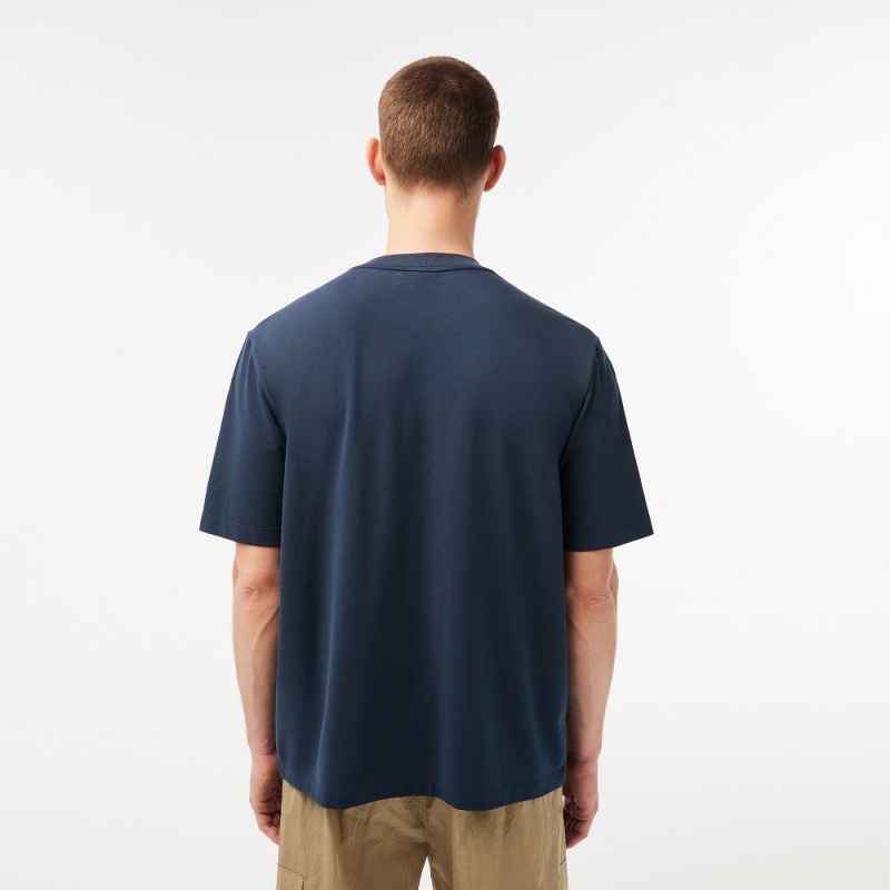 Men's Lacoste Loose Fit Organic Cotton Piqué T-Shirt Blue | LFJ796510