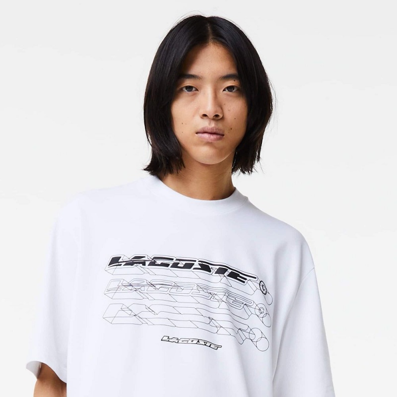 Men's Lacoste Loose Fit Organic Cotton Piqué T-Shirt White | YRE401752