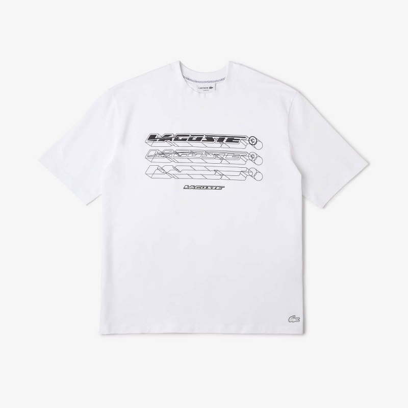 Men's Lacoste Loose Fit Organic Cotton Piqué T-Shirt White | YRE401752