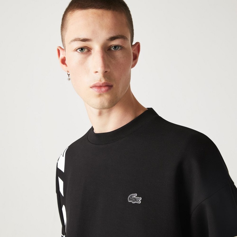 Men's Lacoste Loose Fit Piqué Sweatshirt Black | CDA680254