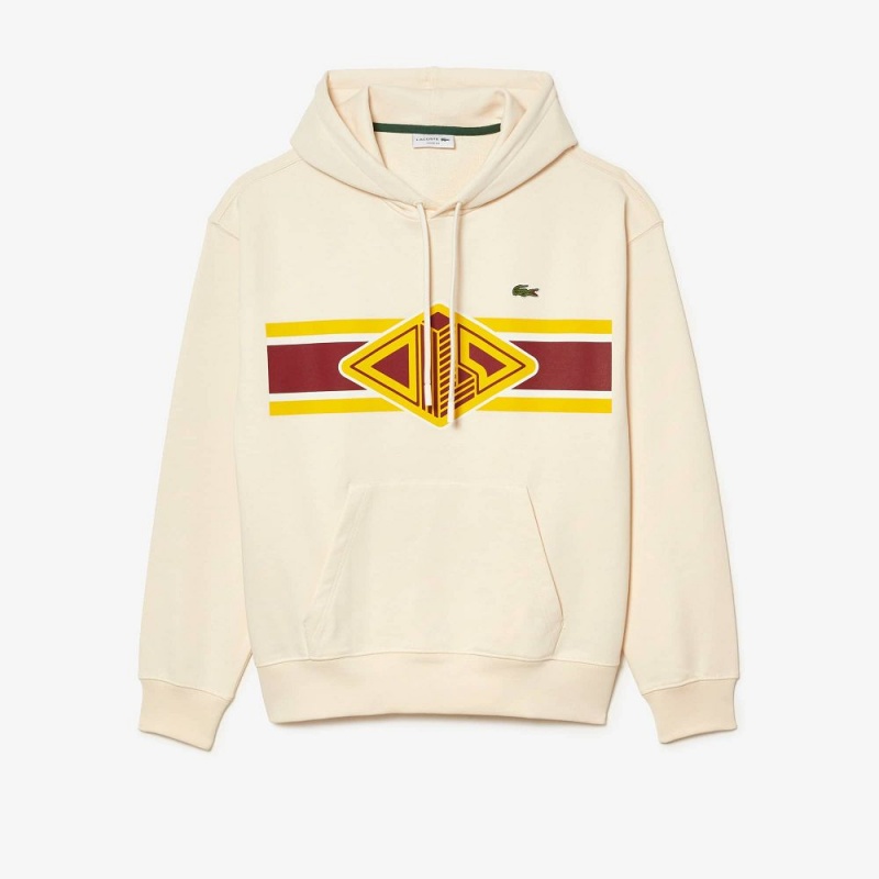 Men's Lacoste Loose Fit Printed Hoodie Cream | BGS260387