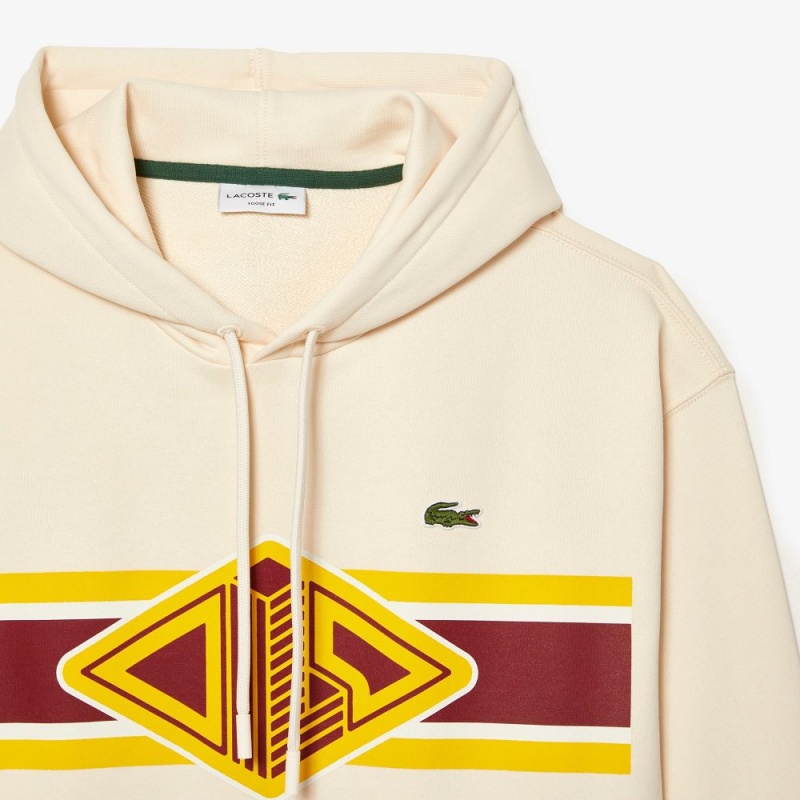 Men's Lacoste Loose Fit Printed Hoodie Cream | BGS260387