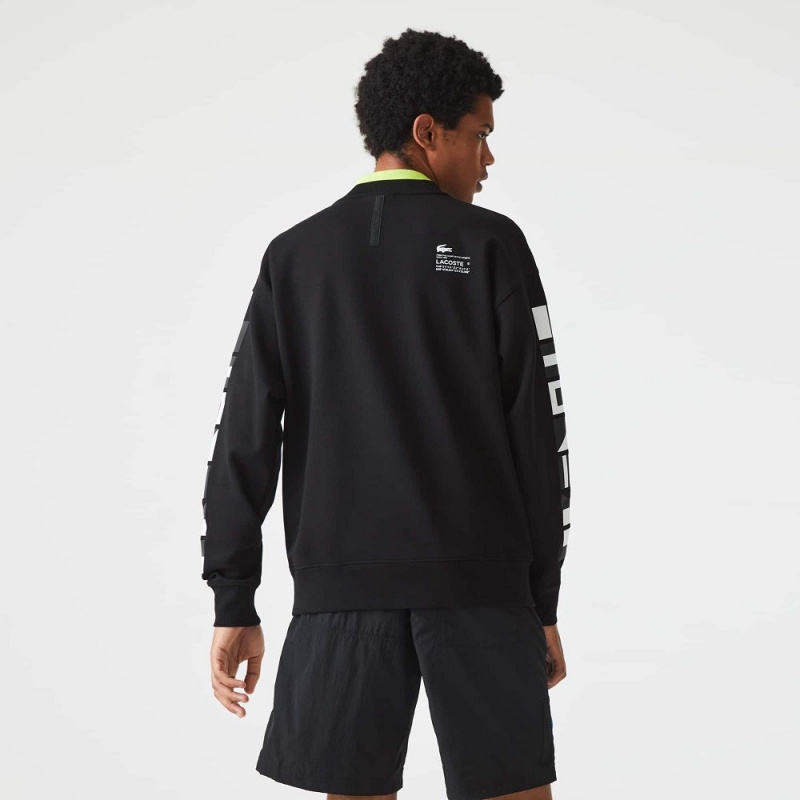 Men's Lacoste Loose Fit Reflective Print Sweatshirt Black | CRB186402