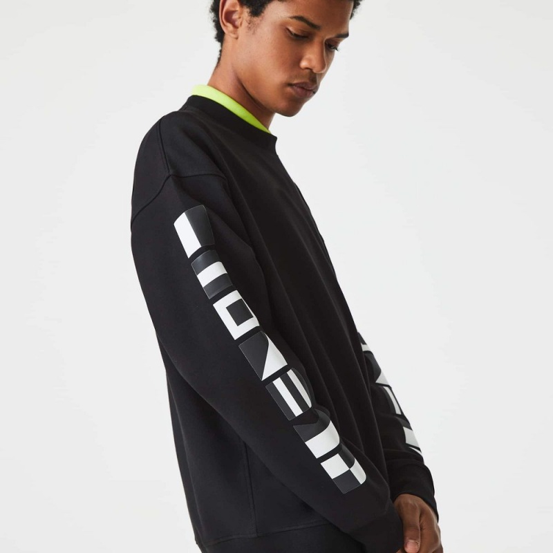 Men's Lacoste Loose Fit Reflective Print Sweatshirt Black | CRB186402