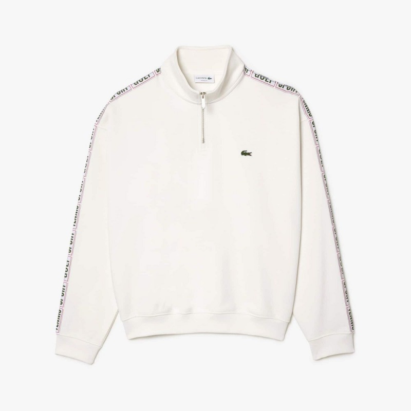 Men's Lacoste Loose Fit Two-Tone Logo Striped Sweatshirt White | JFZ425713