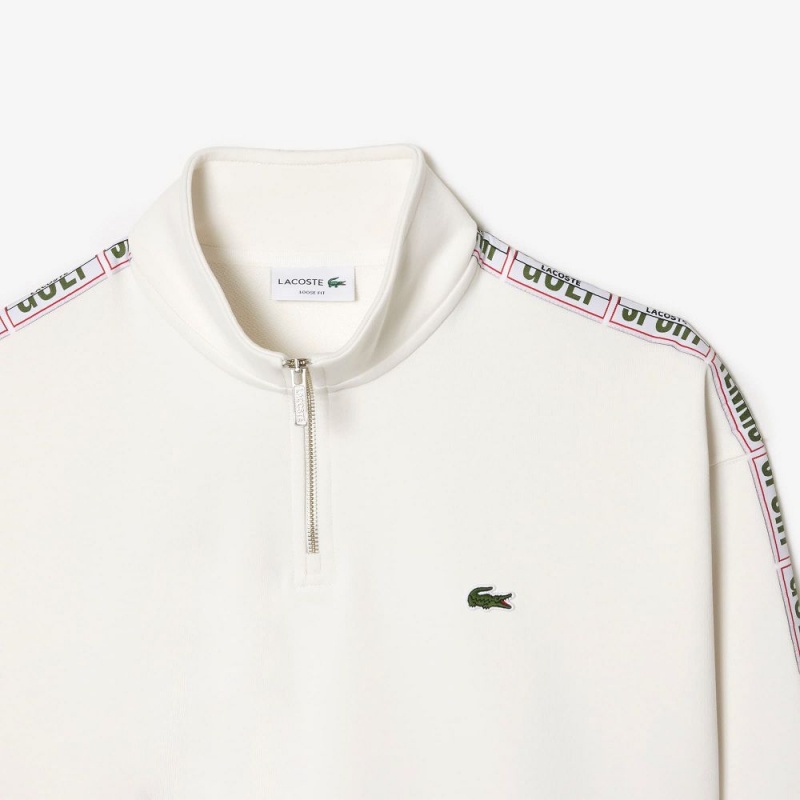 Men's Lacoste Loose Fit Two-Tone Logo Striped Sweatshirt White | JFZ425713