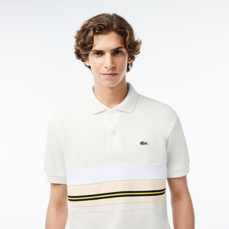 Men's Lacoste Made in France Contrast Stripe Polo Shirts White | DKZ018396