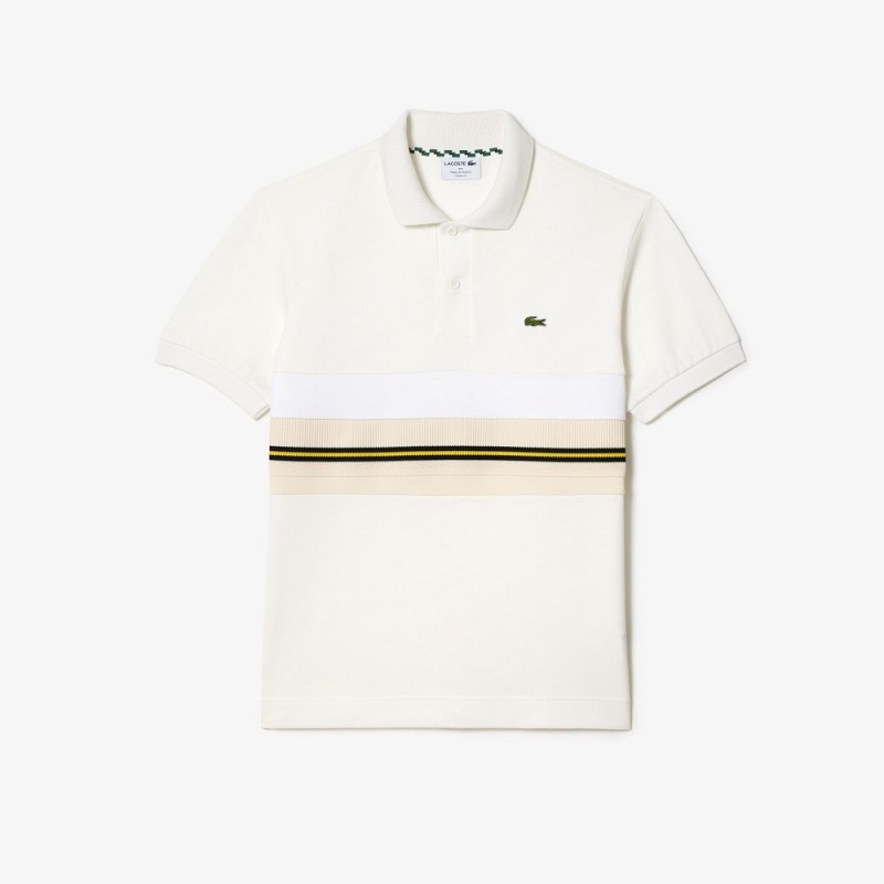 Men's Lacoste Made in France Contrast Stripe Polo Shirts White | DKZ018396