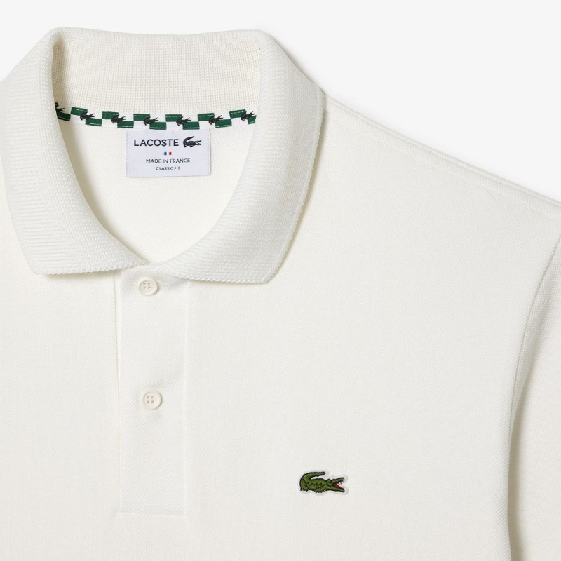 Men's Lacoste Made in France Contrast Stripe Polo Shirts White | DKZ018396