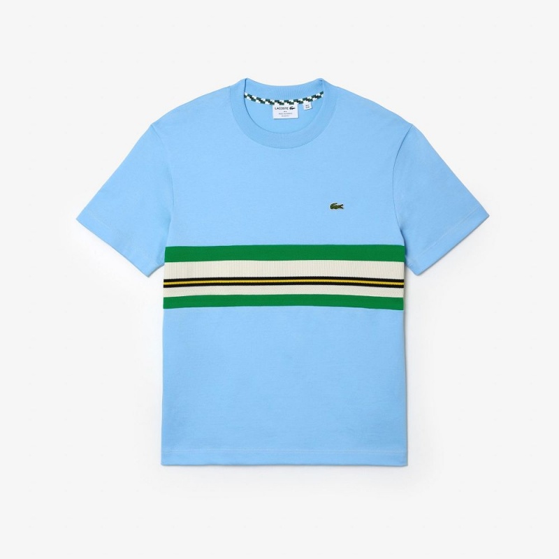 Men\'s Lacoste Made in France Contrast Stripe Tee T-Shirt Pastel blue | GBV897025