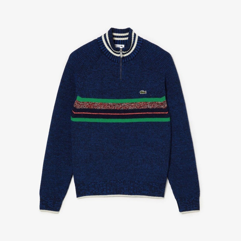 Men's Lacoste Made in France High-Neck Wool Sweater Navy Blue Blue White | ZTM738942