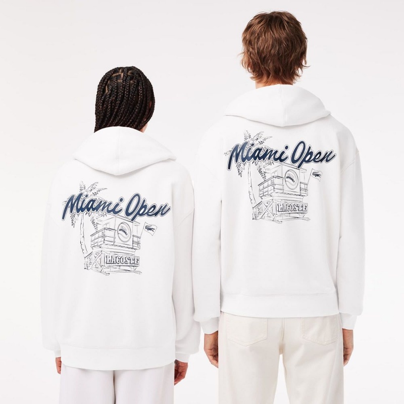 Men's Lacoste Miami Open Edition Hoodie White | UPG021549