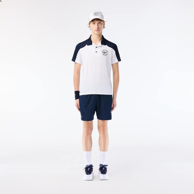 Men's Lacoste Miami Open Edition Tennis Polo Shirts White Navy Blue | YLQ581963