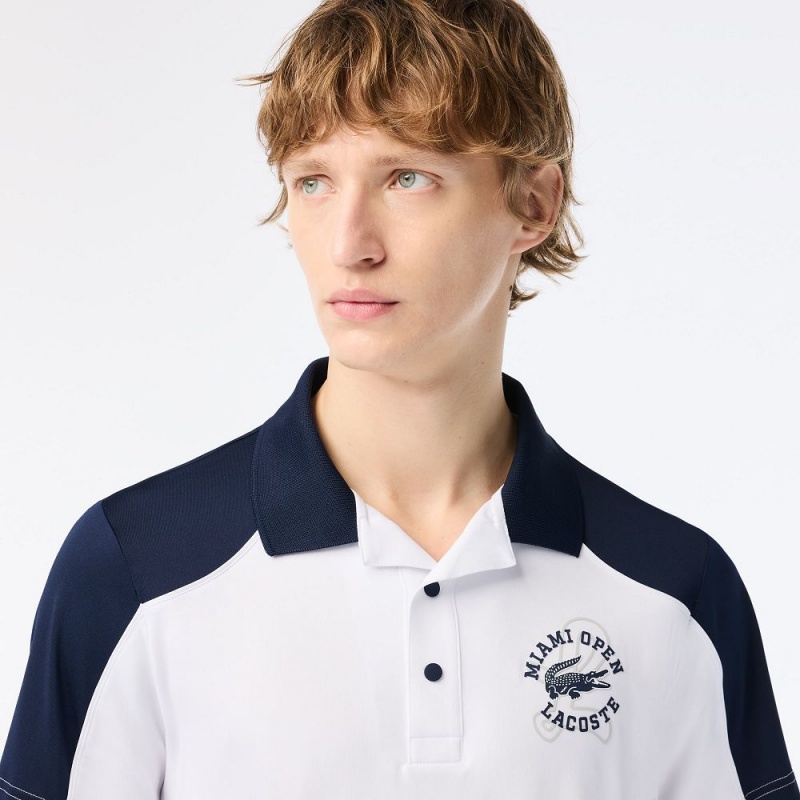 Men's Lacoste Miami Open Edition Tennis Polo Shirts White Navy Blue | YLQ581963