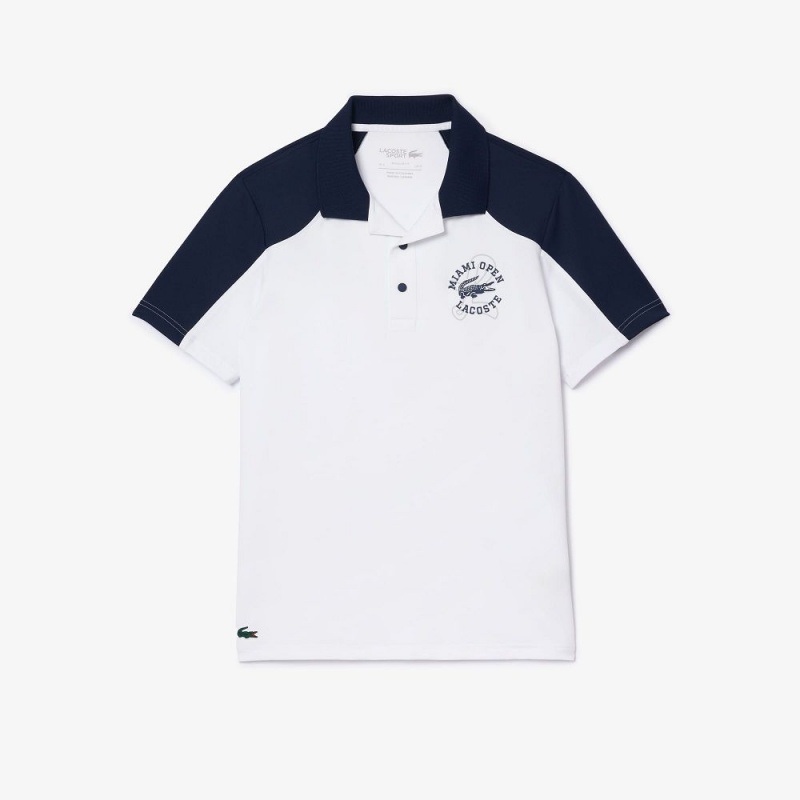 Men's Lacoste Miami Open Edition Tennis Polo Shirts White Navy Blue | YLQ581963