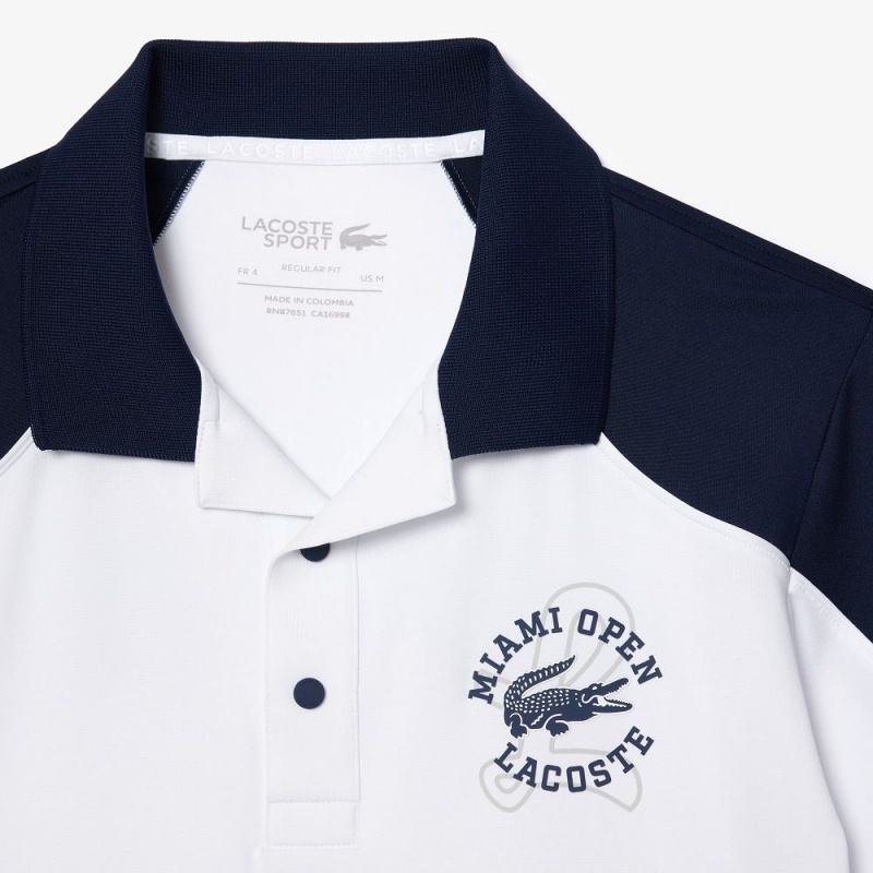 Men's Lacoste Miami Open Edition Tennis Polo Shirts White Navy Blue | YLQ581963