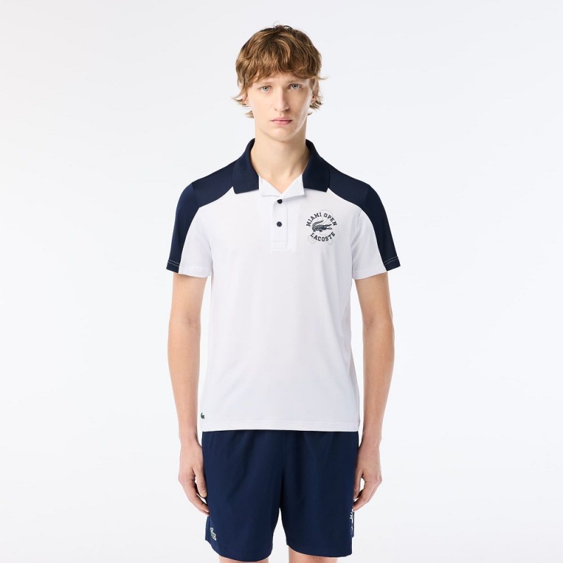 Men\'s Lacoste Miami Open Edition Tennis Polo Shirts White Navy Blue | YLQ581963