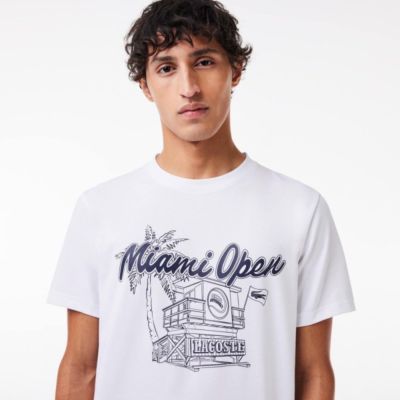 Men's Lacoste Miami Open Edition Ultra-Dry Tennis T-Shirt White | KEG936785