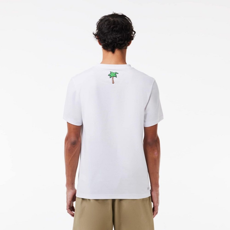 Men's Lacoste Miami Open Edition Ultra-Dry Tennis T-Shirt White | KEG936785