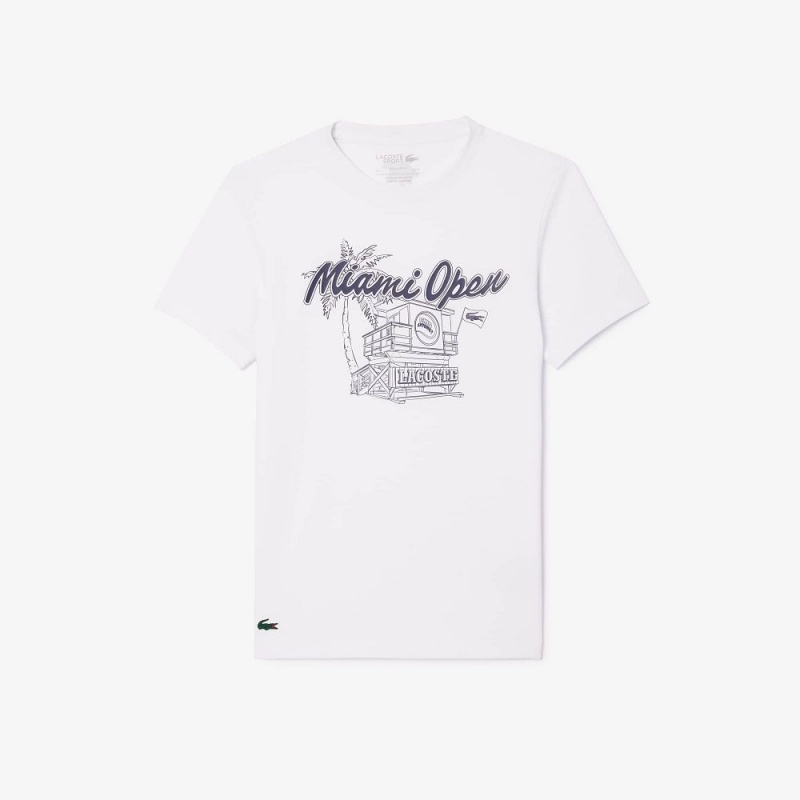 Men's Lacoste Miami Open Edition Ultra-Dry Tennis T-Shirt White | KEG936785