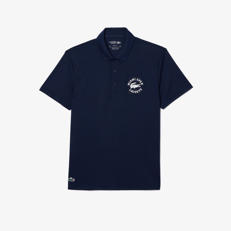 Men's Lacoste Miami Open Edition Ultra-Dry Piqué Polo Shirts Navy Blue | BTS659217