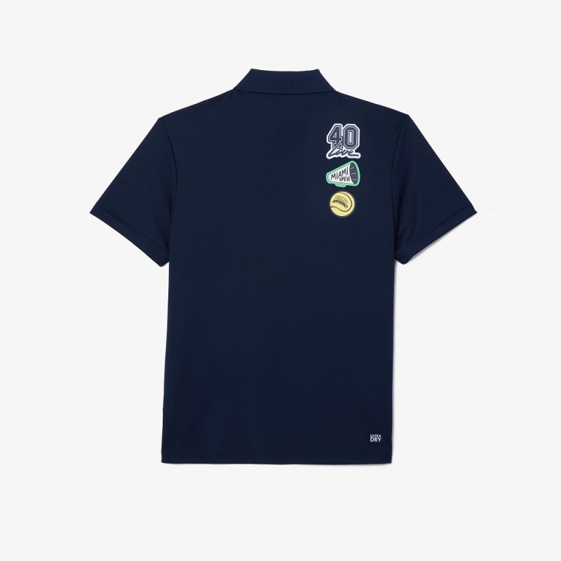 Men's Lacoste Miami Open Edition Ultra-Dry Piqué Polo Shirts Navy Blue | BTS659217