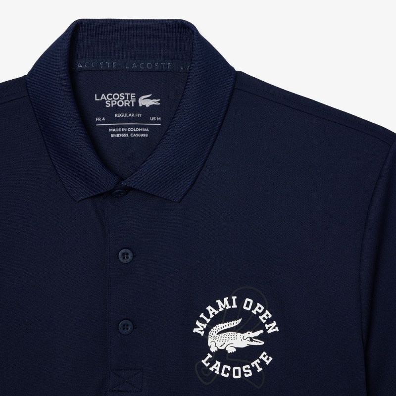 Men's Lacoste Miami Open Edition Ultra-Dry Piqué Polo Shirts Navy Blue | BTS659217