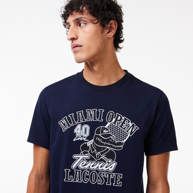 Men's Lacoste Miami Open Edition Ultra-Dry Tennis T-Shirt Navy Blue | VFK250769