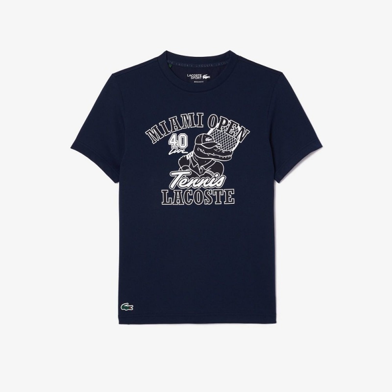 Men's Lacoste Miami Open Edition Ultra-Dry Tennis T-Shirt Navy Blue | VFK250769