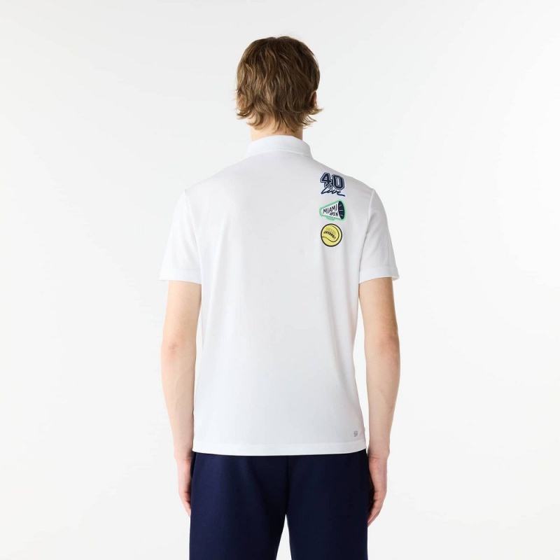 Men's Lacoste Miami Open Edition Ultra-Dry Piqué Polo Shirts White | OYC348196