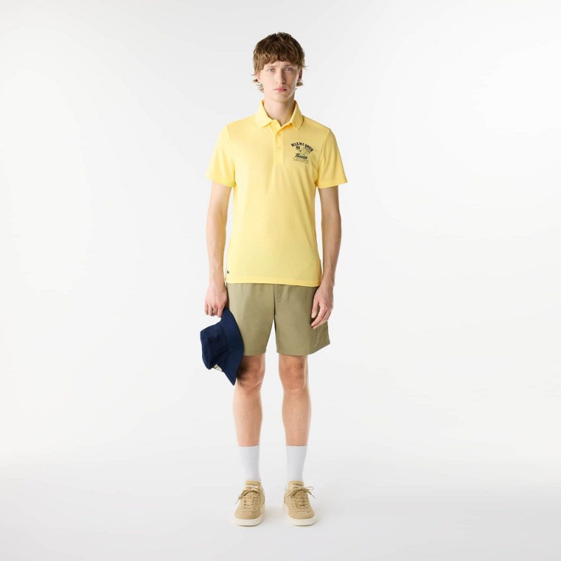 Men's Lacoste Miami Open Edition Ultra-Dry Piqué Polo Shirts Pastel yellow | RVL560913