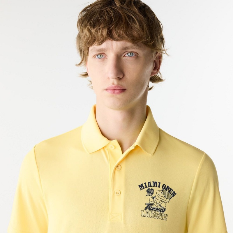 Men's Lacoste Miami Open Edition Ultra-Dry Piqué Polo Shirts Pastel yellow | RVL560913