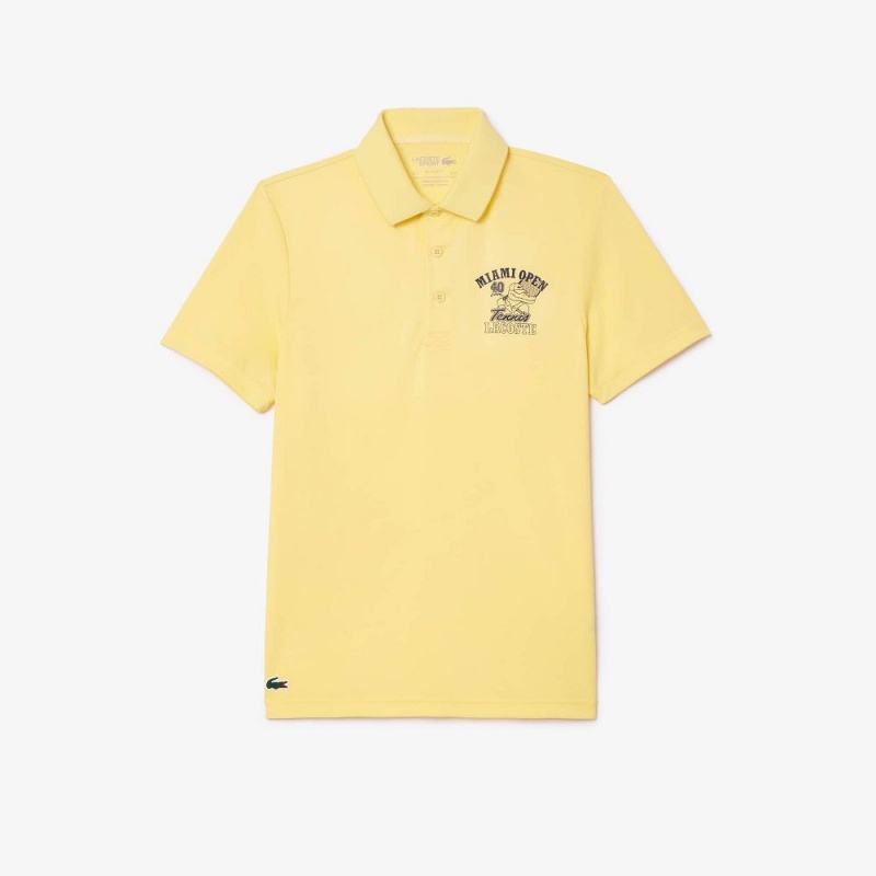 Men's Lacoste Miami Open Edition Ultra-Dry Piqué Polo Shirts Pastel yellow | RVL560913