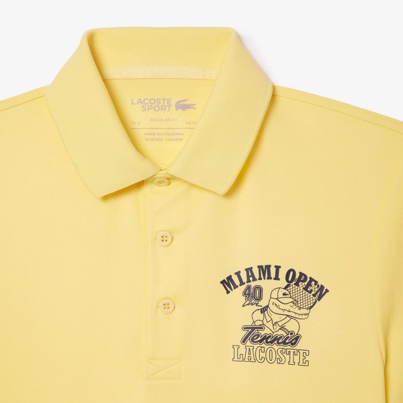 Men's Lacoste Miami Open Edition Ultra-Dry Piqué Polo Shirts Pastel yellow | RVL560913