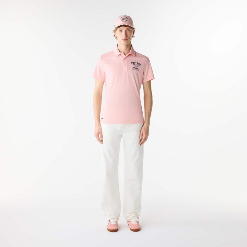 Men's Lacoste Miami Open Edition Ultra-Dry Piqué Polo Shirts Waterlily Pink | TJR109826