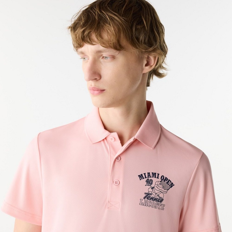 Men's Lacoste Miami Open Edition Ultra-Dry Piqué Polo Shirts Waterlily Pink | TJR109826