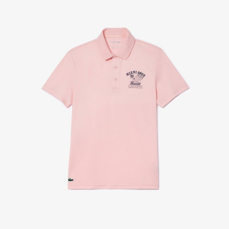 Men's Lacoste Miami Open Edition Ultra-Dry Piqué Polo Shirts Waterlily Pink | TJR109826