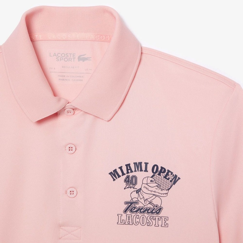 Men's Lacoste Miami Open Edition Ultra-Dry Piqué Polo Shirts Waterlily Pink | TJR109826