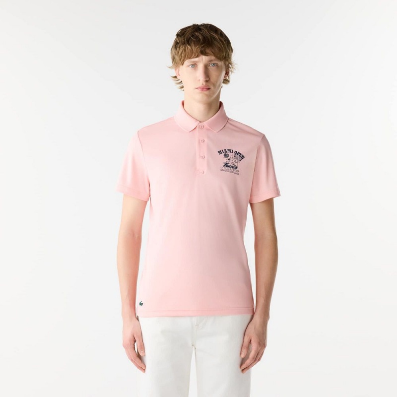 Men\'s Lacoste Miami Open Edition Ultra-Dry Piqué Polo Shirts Waterlily Pink | TJR109826