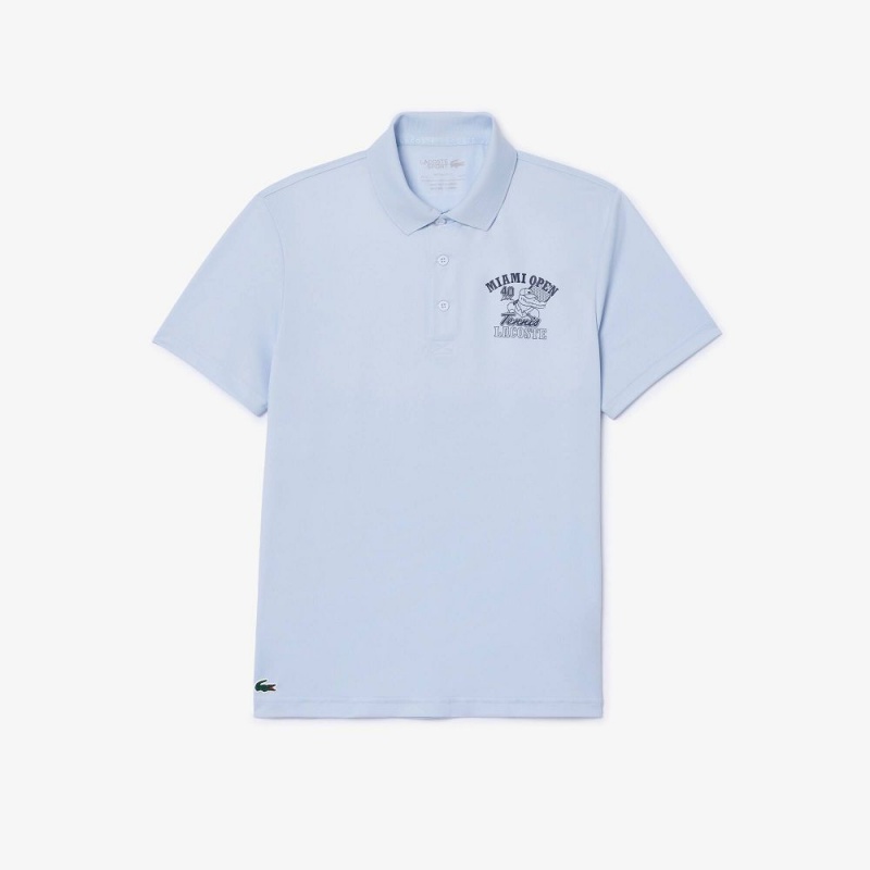 Men's Lacoste Miami Open Edition Ultra-Dry Piqué Polo Shirts Phoenix blue | UWT049831