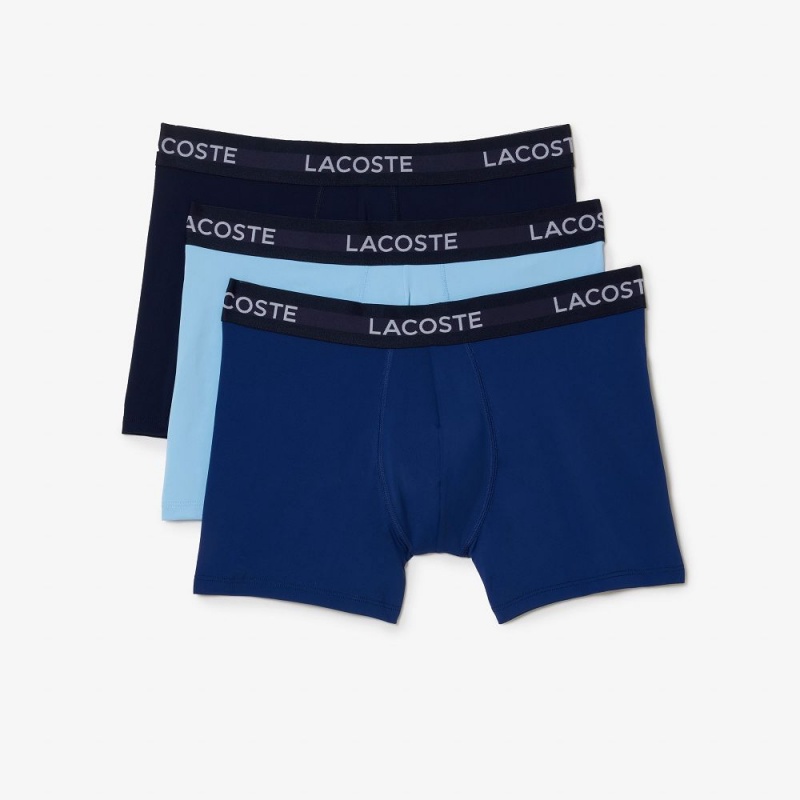 Men's Lacoste Microfiber 3-Pack Trunks Navy Blue Blue | PNU809467