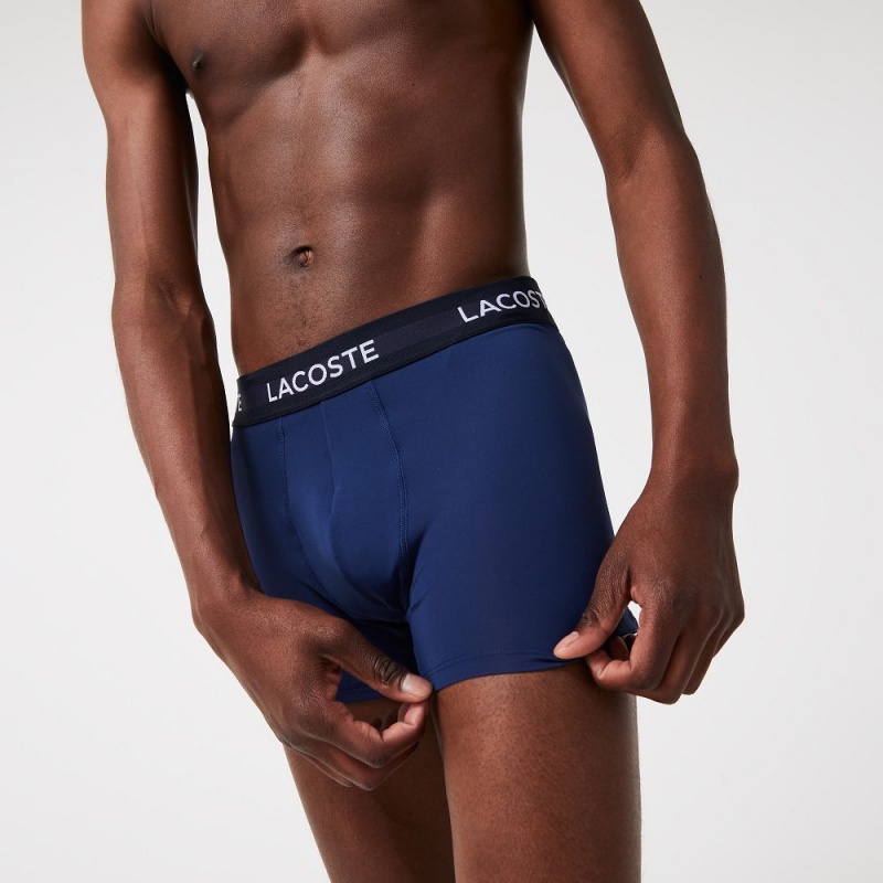 Men's Lacoste Microfiber 3-Pack Trunks Navy Blue Blue | PNU809467